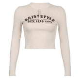 Long sleeve contrast print round neck button crop top