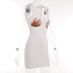 Palm pattern contrast sleeveless notch neck mini dress