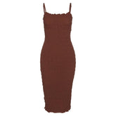 Smocked ruffle backless solid cami dress