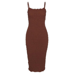 Smocked ruffle backless solid cami dress