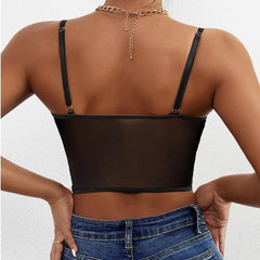 Mesh backless low cut bustier solid hollow out cami top