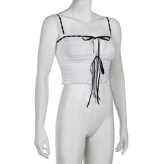 Textured contrast ruched self tie sleeveless crop top - Final Sale