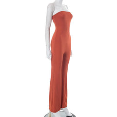 Solid sleeveless backless tube flared jumpsuit