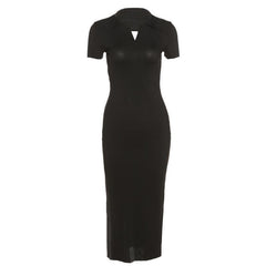 Solid Short sleeve V Neck open back Dress