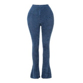 Fluffy striped textured contrast patchwork pant