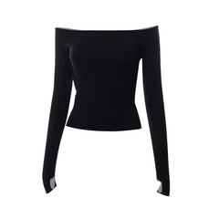 Gloves solid off shoulder hollow out long sleeve top