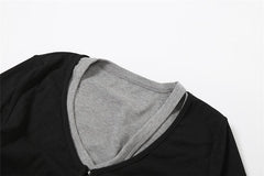 Patchwork long sleeve button v neck contrast crop top