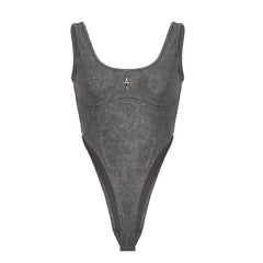 Star applique sleeveless contrast u neck bodysuit - Final Sale