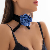 Flower applique self tie velvet choker necklace