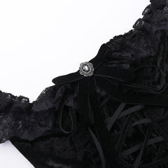 Solid velvet lace hem sleeveless ruffle lace up mini dress | victorian gothic dresses