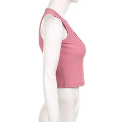 Sleeveless crewneck ribbed heart pattern contrast top - Final Sale