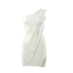 One shoulder solid ruffled mini dress