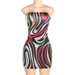 Contrast print backless sleeveless tube mini dress