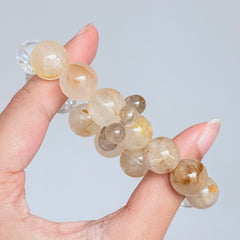 Golden Rutilated Quartz Bracelet with Clear Quartz and Smoky Quartz