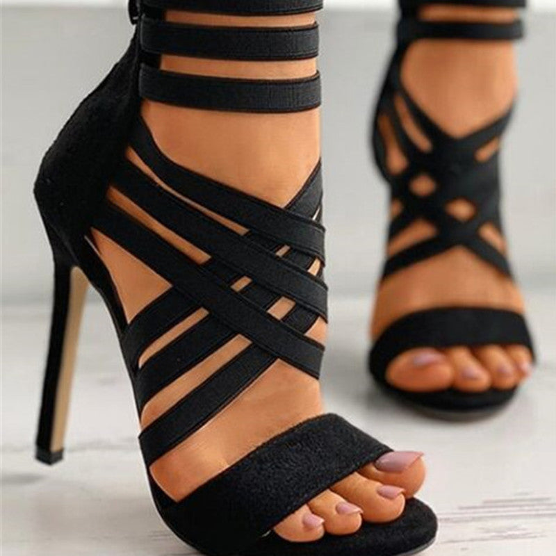 Hollowed Out Solid Color Pointed Stiletto Sandals