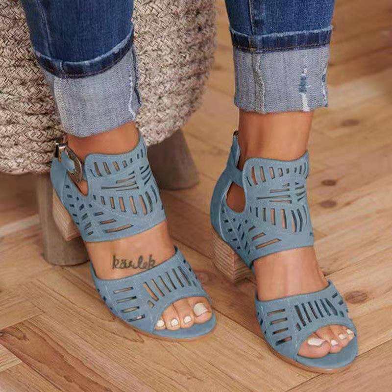 Casual Hollowed Out Patchwork Solid Color Fish Mouth Out Door Wedges Shoes (Heel Height 1.97in)