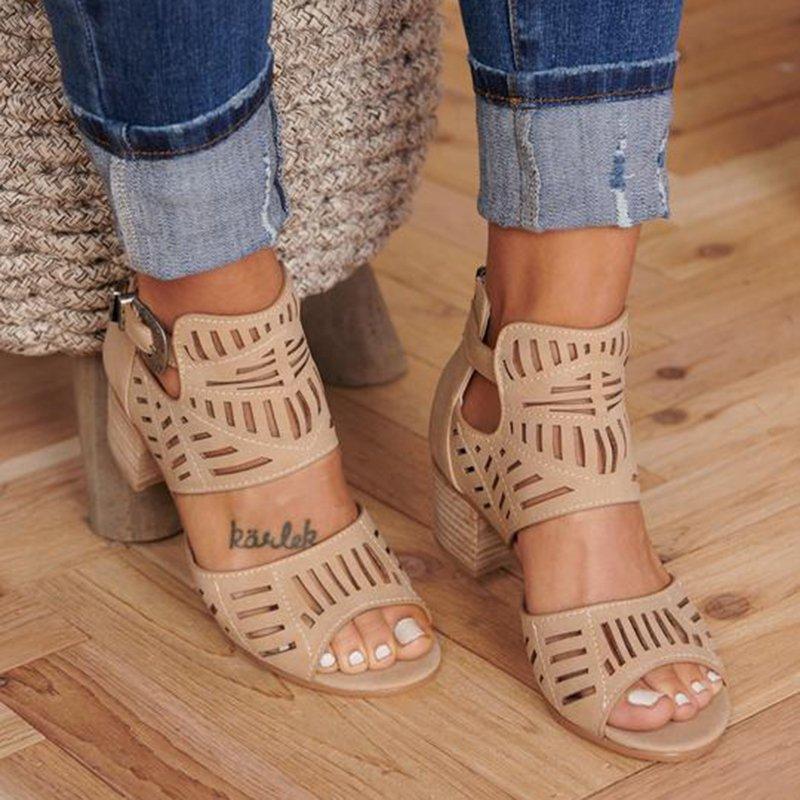 Casual Hollowed Out Patchwork Solid Color Fish Mouth Out Door Wedges Shoes (Heel Height 1.97in)