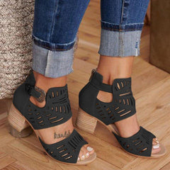 Casual Hollowed Out Patchwork Solid Color Fish Mouth Out Door Wedges Shoes (Heel Height 1.97in)