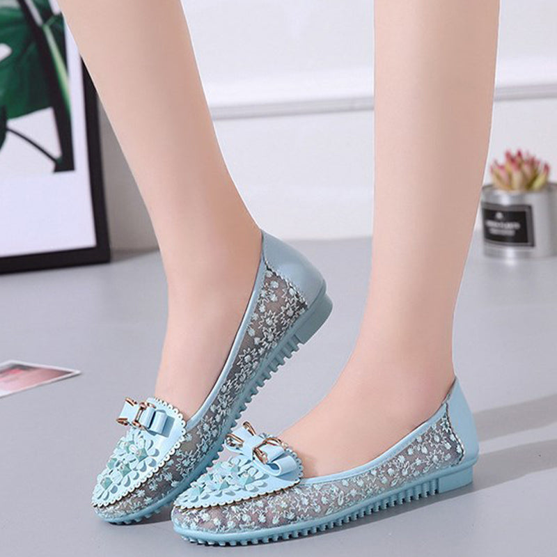 Elegant Applique Bowknot Decor Wedding Bridal Shoes Lace Split Joint Ballet Flats