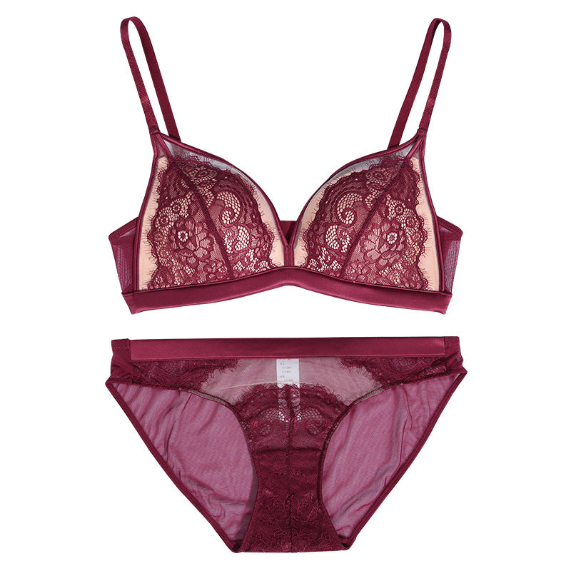 Patchwork Lace Mesh Eyelashes Lingerie Set