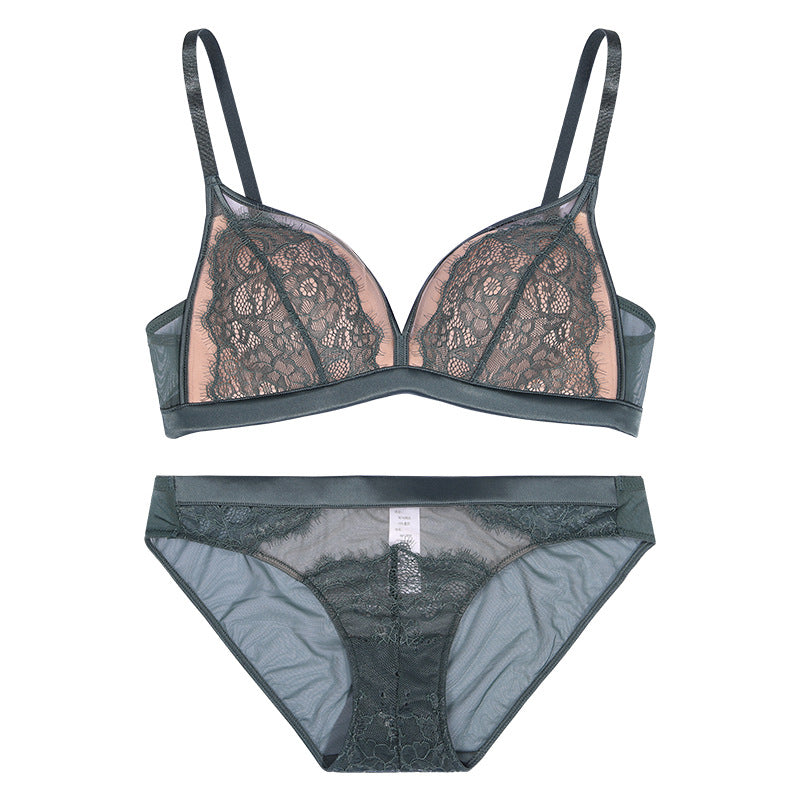 Patchwork Lace Mesh Eyelashes Lingerie Set