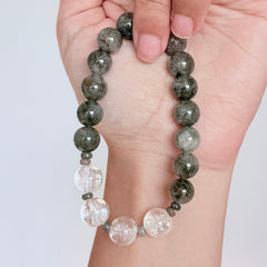 Green Moss Agate & Clear Quartz Bracelet