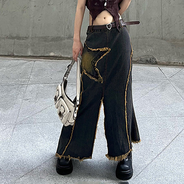 Fairy Grunge Long Denim Skirt