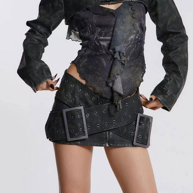 Huge Buckle Micro Skirt