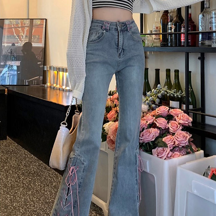Lace Up Flared Jeans