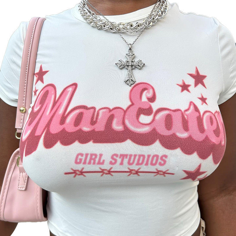 Slim-Fitting Crop Cord Printed Top
