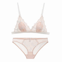 Lingerie Breathable Tulle Rose Embroidered Sexy Bra Set