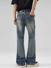Ripped contrast irregular raw hem jeans