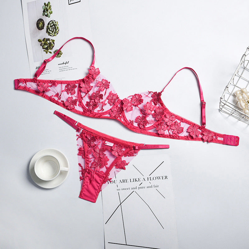 Sexy Romantic Flower Embroidery Perspective Sexy Lingerie Set