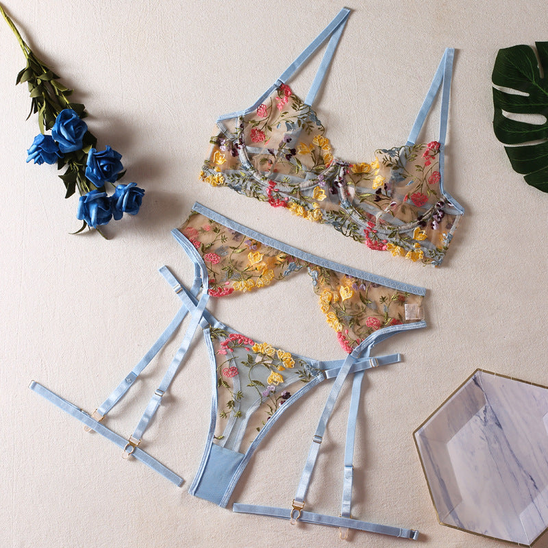 Sexy Perspektive Gelb Pastoral Floral Dessous Set