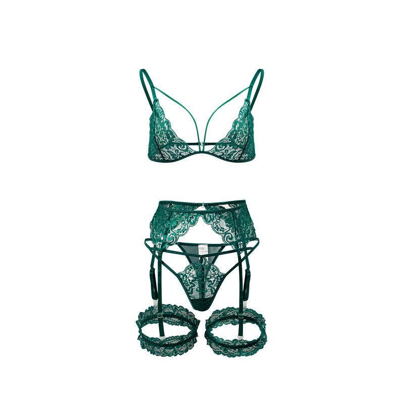 Sexy Dessous-Set mit durchgehender Spitzen-Riemchenstickerei