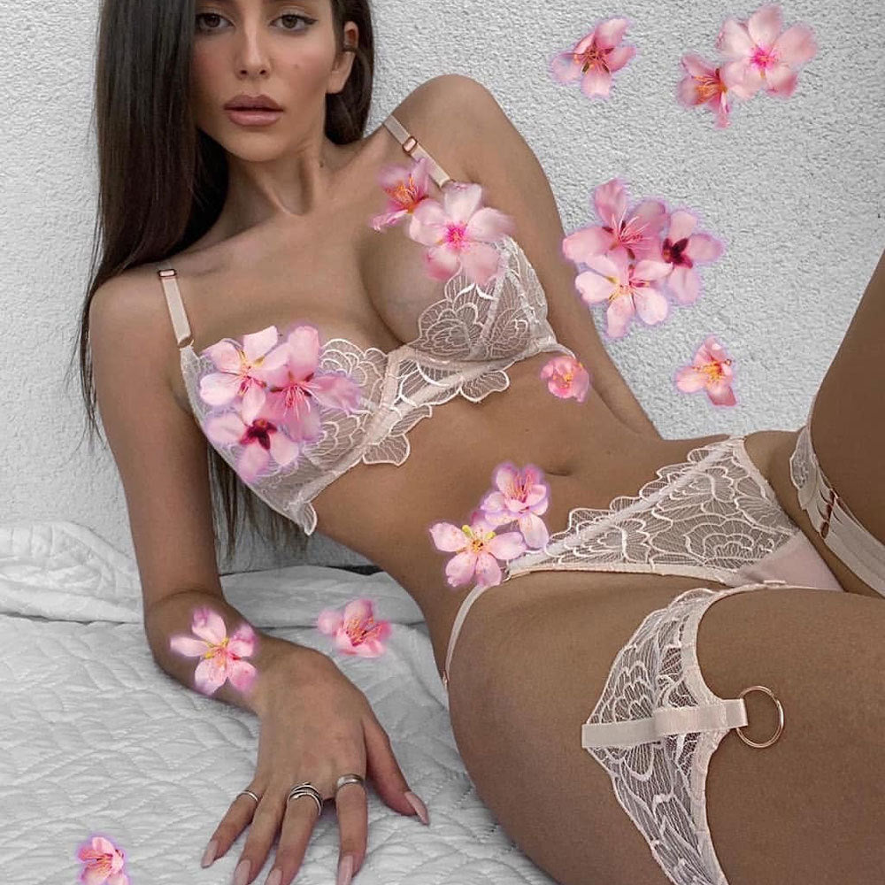 Embroidered Lace 3 Piece Sexy Lingerie Set - Sexyzara