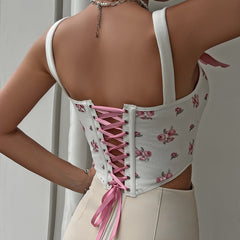 A Fishbone Off-The-Back Halter Top With Straps