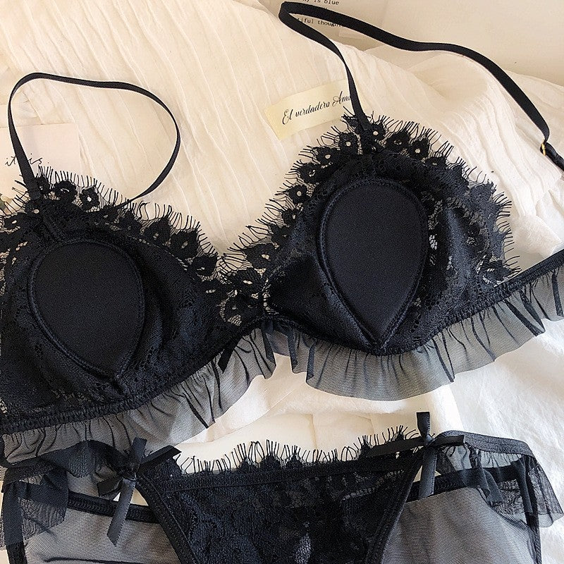 Wimpernspitze Dünnes atmungsaktives Hohles Sexy Dessous-Set