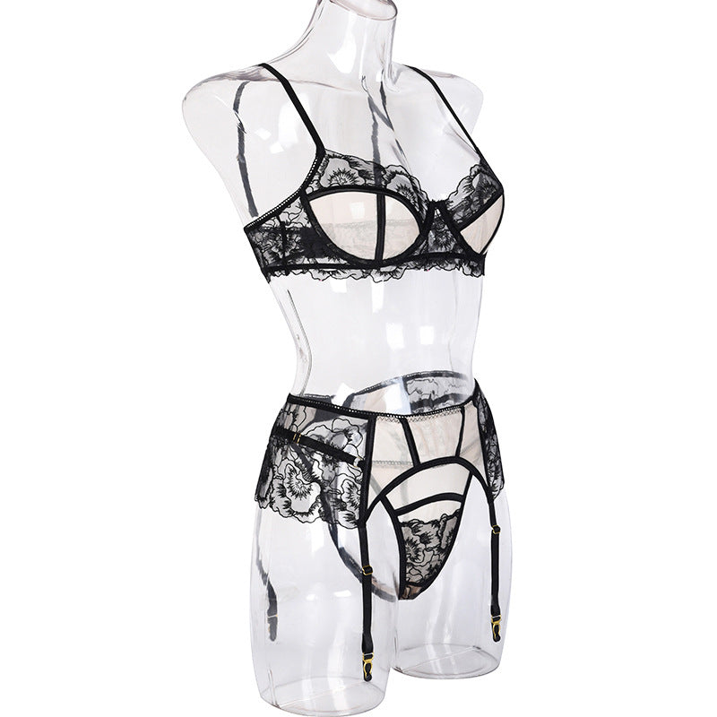 Sexy Dessous-Set aus transparentem Netzstoff mit durchgehender Spitze