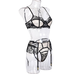 Sexy Dessous-Set aus transparentem Netzstoff mit durchgehender Spitze