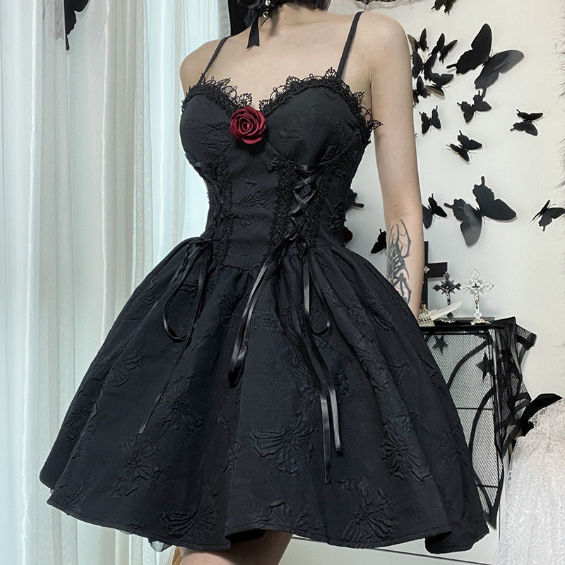Lace jacquard suspender skirt