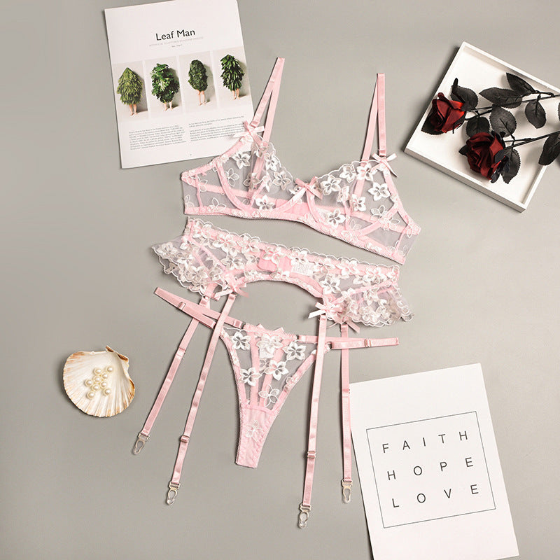 Floral Embroidery Cute Pure Beauty Lingerie Set - Sexyzara