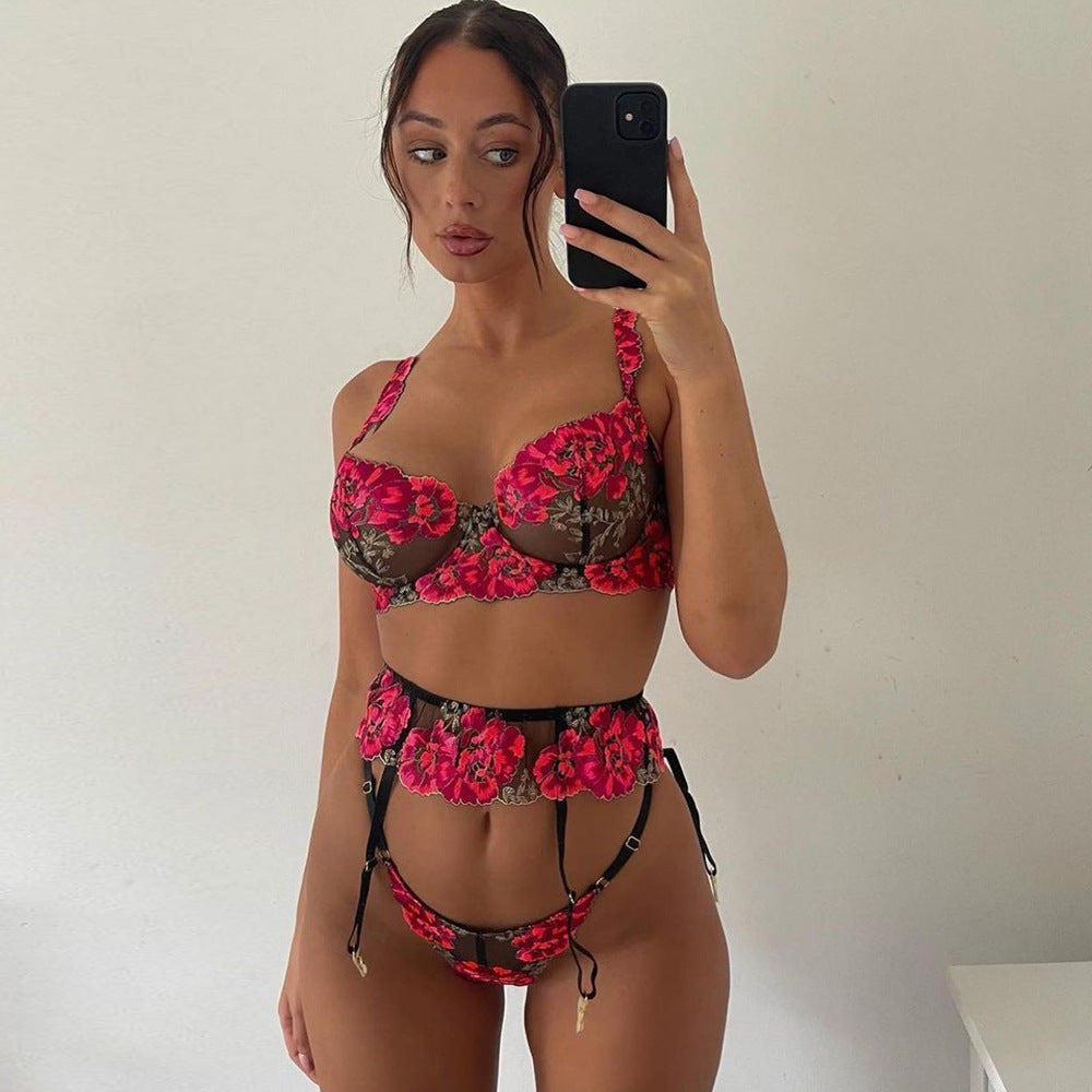 Floral Embroider Lace Sexy Lingerie Set