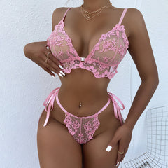 Lace Mesh Embroidery Sexy Lingerie Set