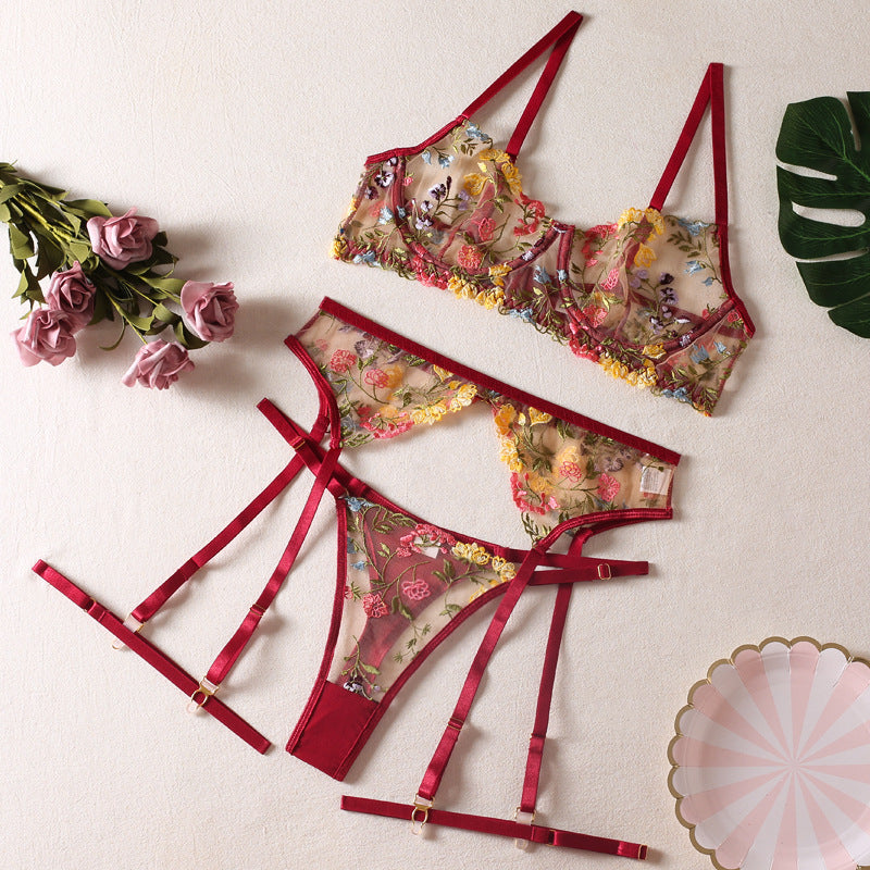 Sexy Perspektive Gelb Pastoral Floral Dessous Set