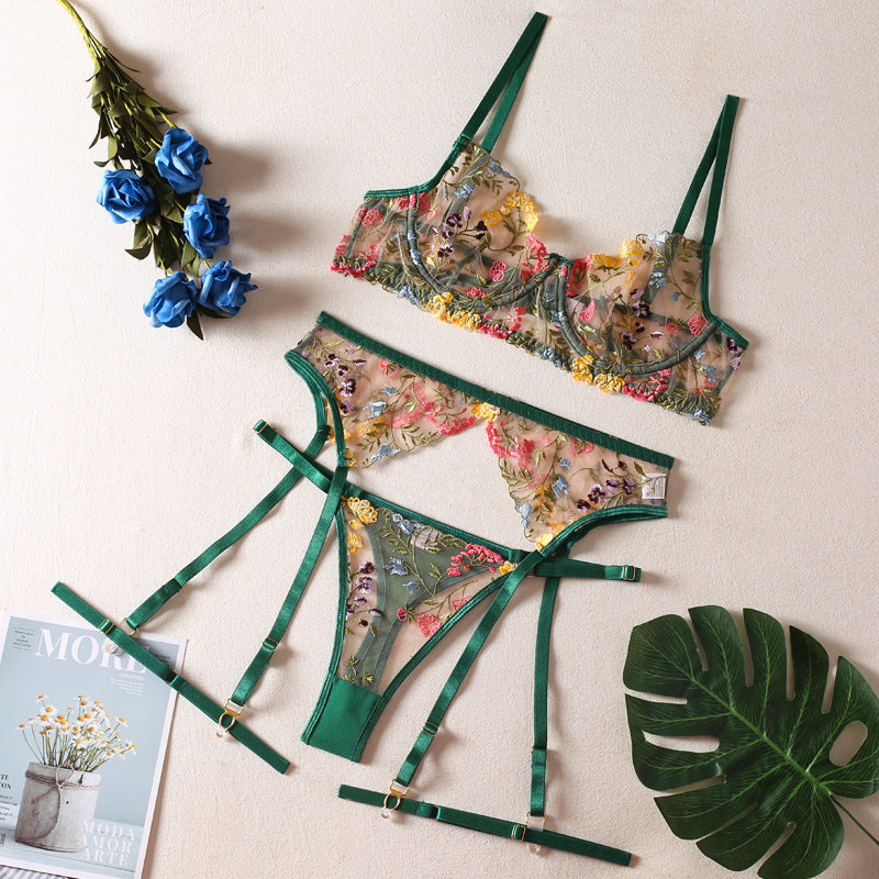 Sexy Perspektive Gelb Pastoral Floral Dessous Set