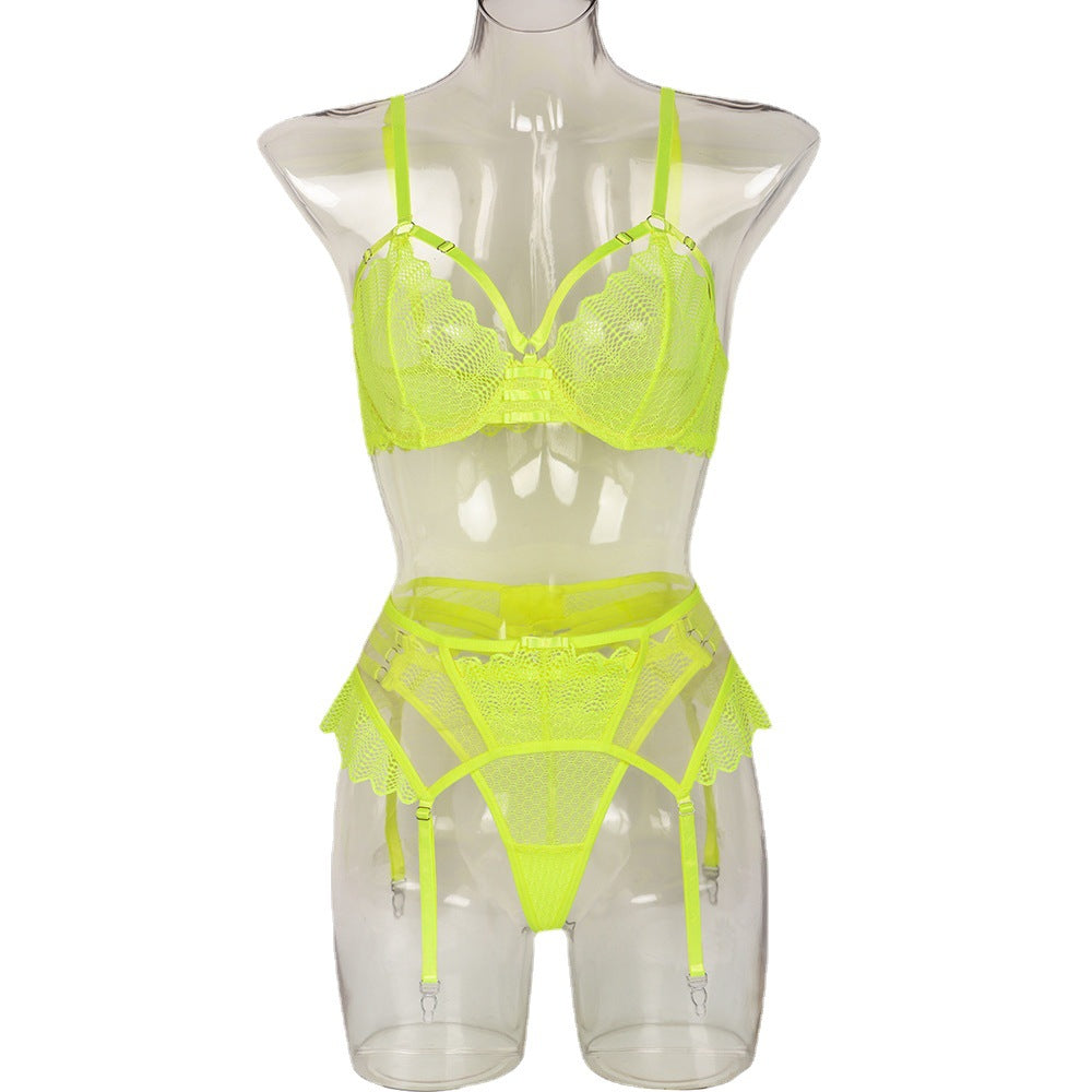 Neues fluoreszierendes sexy Dessous-Set mit Spitzennähten