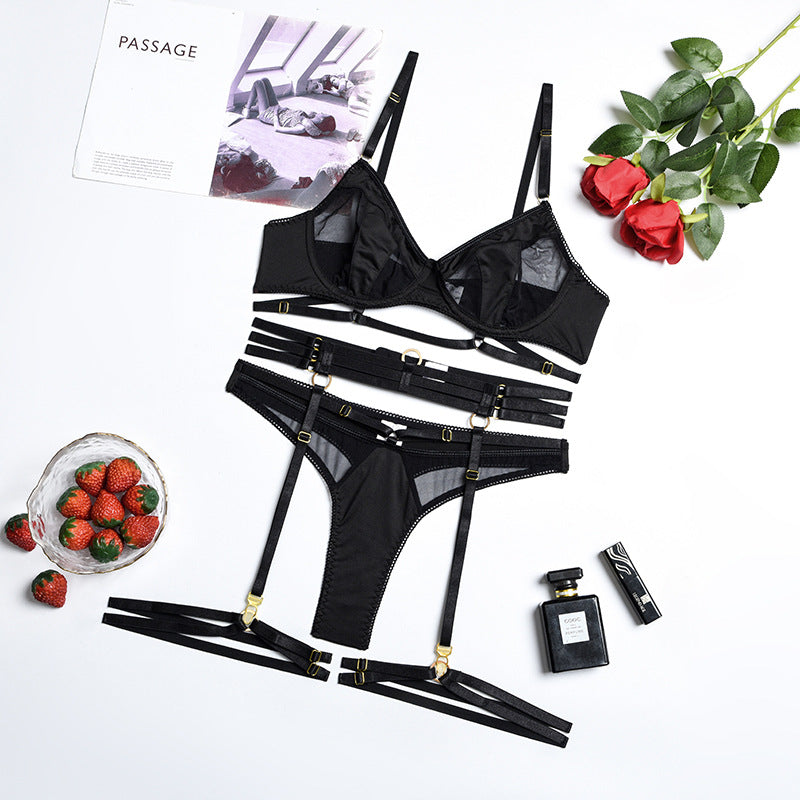 Sexy Dessous-Set mit transparentem Netzstoff und Riemchen