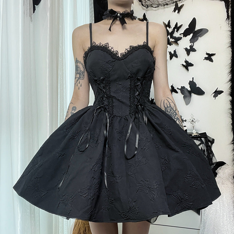 Lace jacquard suspender skirt