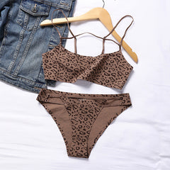 Conjunto de lencería sexy transpirable sin aros con estampado de leopardo